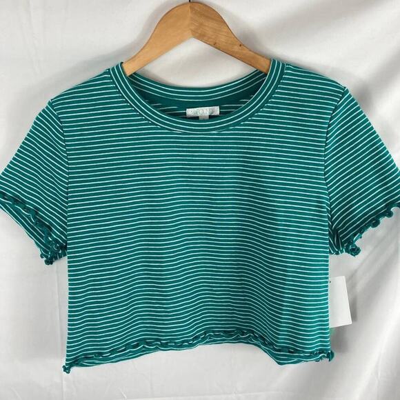 NWT Abound Green Janet Stripe Lettuce Edge Crop top white stripe XL - Picture 3 of 6